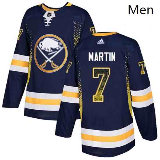 Mens Adidas Buffalo Sabres 7 Rick Martin Authentic Navy Blue Drift Fashion NHL Jersey